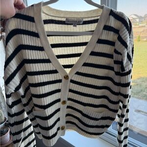 Madden Girl Black and Cream Striped Cardigan